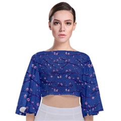 Branches With Peach Flowers Tie Back Butterfly Sleeve Chiffon Top by SychEva