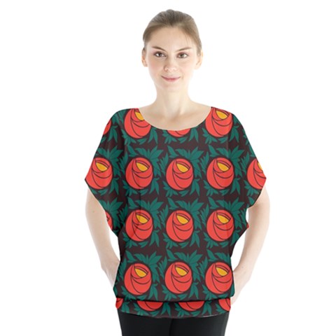 Rose Ornament Batwing Chiffon Blouse by SychEva