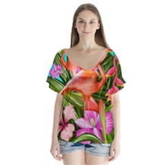 Exotisme V-neck Flutter Sleeve Top by SoLoJu