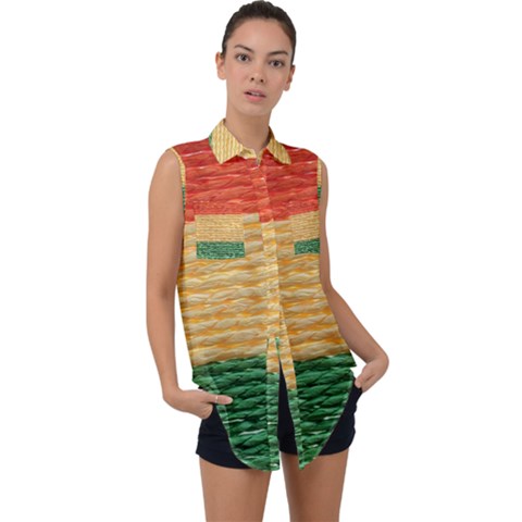 Couleurs Emblématiques Sleeveless Chiffon Button Shirt by SoLoJu