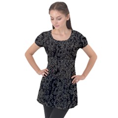 Neon Geometric Pattern Design Puff Sleeve Tunic Top by dflcprintsclothing