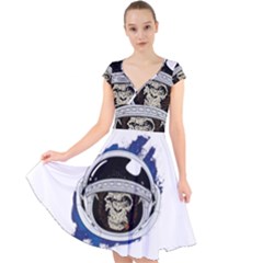 Spacemonkey Cap Sleeve Front Wrap Midi Dress by goljakoff