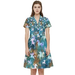 Star Unicorns On A Space Background Short Sleeve Waist Detail Dress by TanitaSiberia