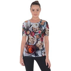Cookies & Tea Tray  Shoulder Cut Out Short Sleeve Top by Incredible