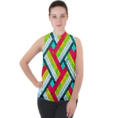 Pop Art Mosaic Mock Neck Chiffon Sleeveless Top by essentialimage365