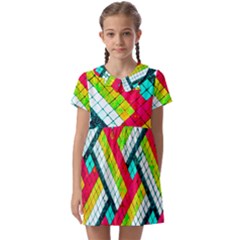 Pop Art Mosaic Kids  Asymmetric Collar Dress by essentialimage365