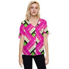 Pop Art Mosaic Bow Sleeve Button Up Top by essentialimage365