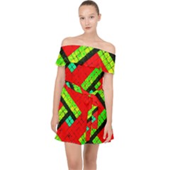 Pop Art Mosaic Off Shoulder Chiffon Dress by essentialimage365