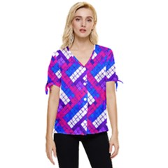 Pop Art Mosaic Bow Sleeve Button Up Top by essentialimage365