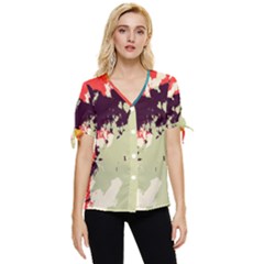 Abstract Colorful Pattern Bow Sleeve Button Up Top by AlphaOmega