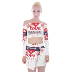 All You Need Is Love Off Shoulder Top With Mini Skirt Set by DinzDas