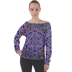 Digital Painting Drawing Of Flower Power Off Shoulder Long Sleeve Velour Top by pepitasart