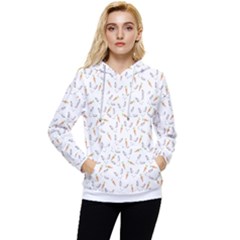Cute Bunnies And Carrots Pattern, Light Colored Theme Women s Lightweight Drawstring Hoodie by Casemiro