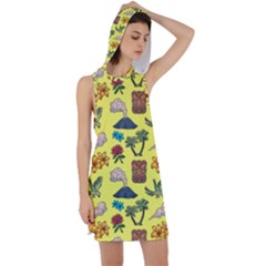 Tropical Island Tiki Parrots, Mask And Palm Trees Racer Back Hoodie Dress by DinzDas