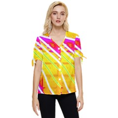 Pop Art Neon Wall Bow Sleeve Button Up Top by essentialimage365