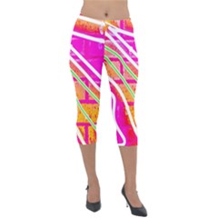 Pop Art Neon Wall Lightweight Velour Capri Leggings  by essentialimage365