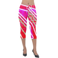 Pop Art Neon Wall Lightweight Velour Capri Leggings  by essentialimage365