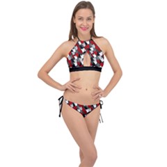 Abstract Paint Splashes, Mixed Colors, Black, Red, White Cross Front Halter Bikini Set by Casemiro