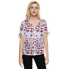 Folk Flowers Art Pattern Floral Abstract Surface Design  Seamless Pattern Bow Sleeve Button Up Top by Eskimos