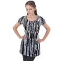 Black And White Abstract Linear Print Puff Sleeve Tunic Top View1
