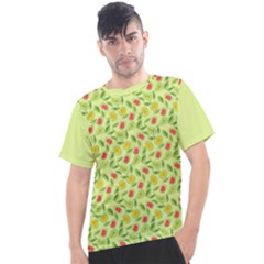 Vector Fruits Pattern, Pastel Colors, Yellow Background Men s Sport Top by Casemiro