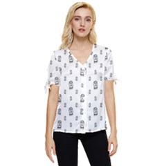 Sketchy Monster Pencil Drawing Motif Pattern Bow Sleeve Button Up Top by dflcprintsclothing