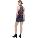 Dark Multicolored Mosaic Pattern Halter Asymmetric Satin Top View2