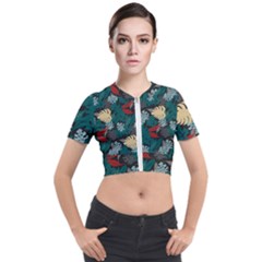 Tropical Autumn Leaves Short Sleeve Cropped Jacket by tmsartbazaar