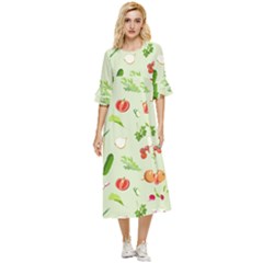 Seamless Pattern With Vegetables  Delicious Vegetables Double Cuff Midi Dress by SychEva