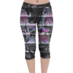 Techno Bouquet Velvet Capri Leggings  by MRNStudios