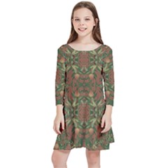 Modern Tropical Motif Print Kids  Quarter Sleeve Skater Dress by dflcprintsclothing