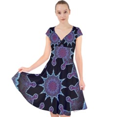 Framed Mandala Cap Sleeve Front Wrap Midi Dress by MRNStudios