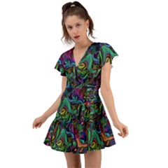 Brain Melt Flutter Sleeve Wrap Dress by MRNStudios