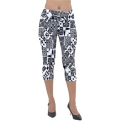 Black And White Geometric Print Lightweight Velour Capri Leggings  by dflcprintsclothing