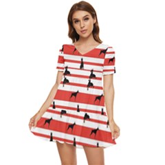 Doberman Dogs On Lines Tiered Short Sleeve Mini Dress by SychEva