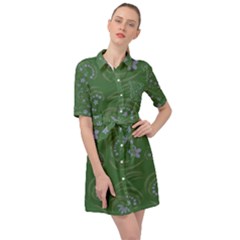 Folk Flowers Pattern Floral Surface Design Belted Shirt Dress by Eskimos