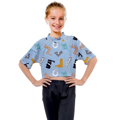 Unusual And Funny Tetris Cats Kids Mock Neck Tee by SychEva