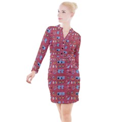 50s Small Print Button Long Sleeve Dress by NerdySparkleGoth