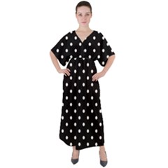 1950 Black White Dots V-neck Boho Style Maxi Dress by SomethingForEveryone