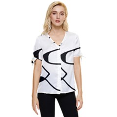 Black And White Abstract Linear Decorative Art Bow Sleeve Button Up Top by dflcprintsclothing