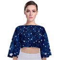 Dark Blue Stars Tie Back Butterfly Sleeve Chiffon Top View1