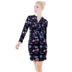 Small Witch Goth Pastel Print Button Long Sleeve Dress by NerdySparkleGoth