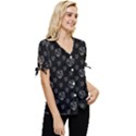Funny Weird Monster Portrait Motif Pattern Bow Sleeve Button Up Top View3