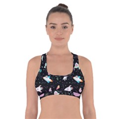 Funny Astronauts, Rockets And Rainbow Space Cross Back Sports Bra by SychEva