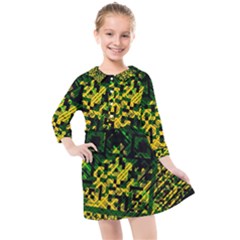 Root Humanity Bar And Qr Code Green And Yellow Doom Kids  Quarter Sleeve Shirt Dress by WetdryvacsLair