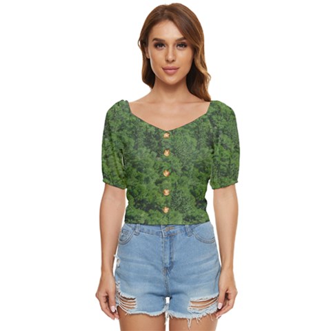 Leafy Forest Landscape Photo Button Up Blouse by dflcprintsclothing