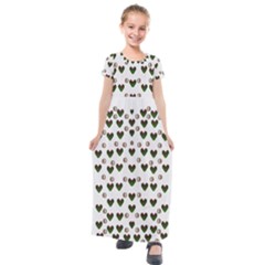 Hearts And Pearls For Love And Plants For Peace Kids  Short Sleeve Maxi Dress by pepitasart