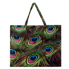 Peacock-feathers-plumage-pattern Zipper Large Tote Bag by Sapixe