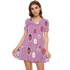 Juicy Strawberries Tiered Short Sleeve Mini Dress by SychEva