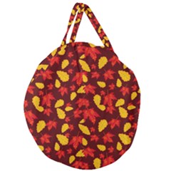 Autumn Pattern,oak And Maple On Burgundy Giant Round Zipper Tote by Daria3107